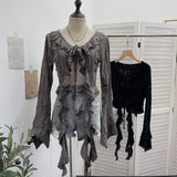 The Wasteland Wind Irregularly Drifted With Lotus Leaf Edge Strap With Hole Open Shirt Short Long Sleeves 9256