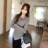 Design Sense Folded Irregularly Collared Long-Sleeved T-Shirt Women Spring 2025 New Bottoming Shirt Set On Top
