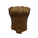 Real Shooting Autumn Vintage Deer Skin Velvet Fold Zipper One-Style Brao Vest Tset 8109