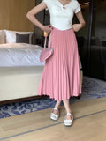 Fashion Simple Multi-Color New Bony Skirt Skirt Women High Waist Thin Solid Color Hanging Long Folded Skirt