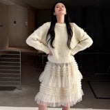 Autumn/Winter 2025 Cascade Yarn Woven Half-Skirt Cake Skirt Pure Color Folded Half-Dressed Korean East Gate