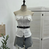 Real Shooting Hottie Zipper Open Shirt Bra Vest Female Feel Slightly Through The Repair Of The Short Sleeveless Top With Belt 6172