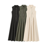 Spring 2025 New Women's Dress French Design Round Neckless Sleeveless Commuting Temperament Fan Flute Dress