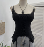 Summer Outside Wearing Hottie Fake Two Splicing Lace Slings Vest Short Sleeveless Top 12282