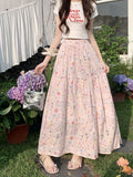 Gentle Han Si Pieces Of Flowers Skirt With High Waist Long Skirt New Loose Thin A Skirt Big Skirt