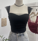 Real-Spat Thai-Style Small Design Mesh Yarn Draw-Folded Breast Sling Sling With Bra Cushion Short Sleeveless Top 8022