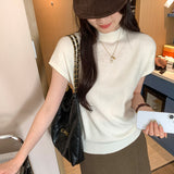 Simply Wind Half-High Collar Sleeveless Knitted Shirt Women's Summer Slim Design Sweater Waist High-End Feel Top