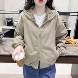 Hooded Short Solid-Color Small Sprint Jacket Women's Spring And Autumn Loose Casual Jacket Double Zipper Trend Top
