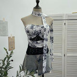 Real Shot Lace Spliced Leopard Hanging Neck Sling Waistcoat With Bra Pad Hottie Short Sleeveless Top 8108