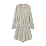 POLO Collar Loose Long-Sleeved Knitted Women 2026 Spring New Lazy Shorts Wear Two-Piece Sets