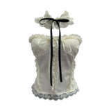 Private Lace-Faced Lace With Bow Sling Vest Women's Summer Sleeveless Corset 8825