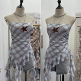 Star Embroidered Babes Style Print Tector Tector Tector Tector Vest Ribbon Short Sleeveless Top 1290