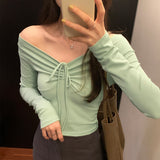 The Spice Girls Short-Word Shoulder Bow Tie With Slimny Long-Sleeved T-Shirt Design Sense Niche Blouse