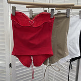 Spice Girls With Anti-Slip Strip Tie With Bow Tector-Meared Waist-Coated Short-Sleeved Top 8150