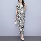 Cotton Silk Suit Women's Fashion Wear Summer New Loose Large-Size Ocean Gas Thin Silk Short-Sleeved Trousers Two Sets