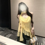 Lotus Side Yellow Flower Sling Small Vest Woman Summer Sleeveless Outside Wearing Design Short Spice Girl Top