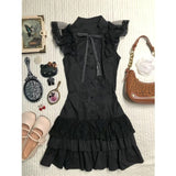 Lace Lace Spliced Bow Sleeveless Dress Women's Summer 2026 New Waist Thin Cake Short Skirt