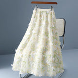 Three-Dimensional Broken Flower Skirt Fairy Fairy Summer Mesh 2025 New High-Waist Yarn Skirt Medium Long Mesh Skirt