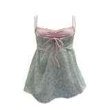 Fake Two Lace Side Deep V Sexy Floral Lace Sling Vest Loose Doll Shirt Top Female 9328