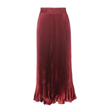 2025 New Women's Color Metallic Metallic Luster 100-Folded Dress Long Organ Skirt Half-Dress Skirt