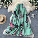 French Printing High-Waisted Thin A Word Hundred-Fold Skirt Women Summer Mid-Summer Skirt Holiday Style Commuting Skirt