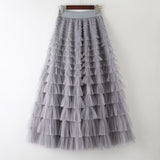 Lotus-Leaf Yarn Skirt Fairy Dress Girl 2025 Summer Slim Dress High-Waist A-Shaped Mesh Cake Skirt