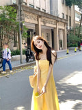 Summer French Temperament To Collect Waist Thin A Dress Seaside Dress Gentle Wind Yellow Hanging Dress Woman