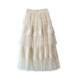 Spring And Summer New French Lace Splicing Wave Point Super Fairy Mesh Dress Embroidered Cake Half-Dress Korean Women's Dress