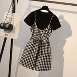 Summer Set Backs Trousers Women's Korean Version Of Loose Lattice Sling High-Waisted Casual Jumpsuit Broad Leg Shorts