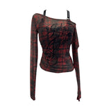 Real Shooting Spice Girls Spring Body Velvet Lattice Print Mesh Two Sets Of Long-Sleeved Tops Short Slings 2827