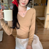 Clip-Colroned Light People Know Old Money Style Wearing A Sweater Long-Sleeved Knitted Bottom Shirt Women's Autumn And Winter Short Top