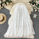 Sweet Lace Hook Flower Butterfly A-Word Dress Dress 2025 Spring And Summer New Long-Skinny Dress Girl With High-Waisted Slimming Half-Dressed