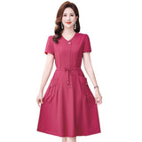 Middle-Middle-Age Women 2026 Summer New Gas Dress Short-Sleeved Temperament Pure Mother Dress Tie With Thin Waist