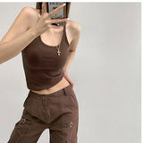 Solid Color Short Sling Vest Woman 2025 Summer New Retro Design Sexy Hot Girl Inside And Outside To Wear Clothes