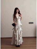 French Lotus Leaf Side Wave Dot Dress Women Summer Seaside Holiday Wind Irregular Temperament Sling Skirt Bag Hip Long Skirt