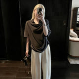 Swinging Short-Sleeved T-Shirt Women's Summer Loose High-End Feeling Han Si Temperament Five-Point Sleeve