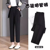 Grey Suit Pants Women Summer Thin High-Waisted Vertical Light Loose Thin Nine Points Leisure Small Cigarette Tube Pants