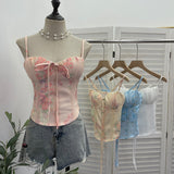 Pink Lace Splicing With Broken Flower Pad Slings Slings Back Back To Take Short Tops