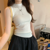 Unique Premium Feeling White Half-High Collar Sleeveless Knitted Shirt Women 2025 Summer New Beautiful Bottom Vest Top
