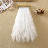 Irregular Net Dress Women Color Splicing Colliding Color A-Character Skirt Cake Fluffy Skirt Long Half-Body Skirt