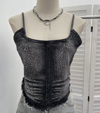 Summer Babes Cowboy Sling Vest Women's Hot Diamond Brush Wash Water Short Umbilized Sleeveless Top 658