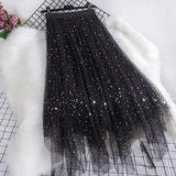 Autumn/Winter 2025 New High Waist Star Liangli Gold Velvet Lining Irregular Net Yarn Mid-Length Skirt
