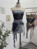 Tie Dyed Lotus Leaf Edge Mesh Shaft Irregular Ribbon Thin Belt Wrapped Bra Vest Top 9956