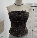 Real-Patting Leopard-Print T-Traceed Bra Strap Chest Pad Anti-Slip Short Repair Vest Top 6230