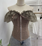 Lace Lace Lace Butterfly End Waist Hook Buckle Waist-Button Waist-Coat With Chest Cushion-Carbed Shoulder Coat 6317