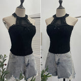Real Shot With Chest Pad Hanging Neck Lace Sexy Sling Vest Short Babes Bottom Sleeveless Top 9196