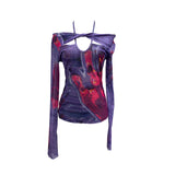 Spice Girls Slapout Twisted Kinesi Hanging Neck Mesh Printing Unique Design Long-Sleeved T-Shirt Embanded Backclothed 2772
