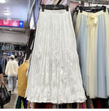 Myoism Folded Half-Dress Woman 2025 Spring And Summer New Big Swing Long Dress Simple Lazy Feeling 100 Folds Skirt