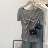 Lyselle Silk Wool Twisting V-Neck Short-Sleeved T-Shirt For Women Wear A New Beautiful Repair Bodysuit In Summer