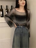 Gradient Color Hollow Ice Cream Sunscreen Women Summer Loose Lazy Thin Air Conditioning Hood Design Sense Knitting Long Sleeve